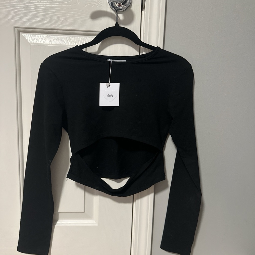 Adika Black 3/4 Sleeve Cut Out Bodysuit